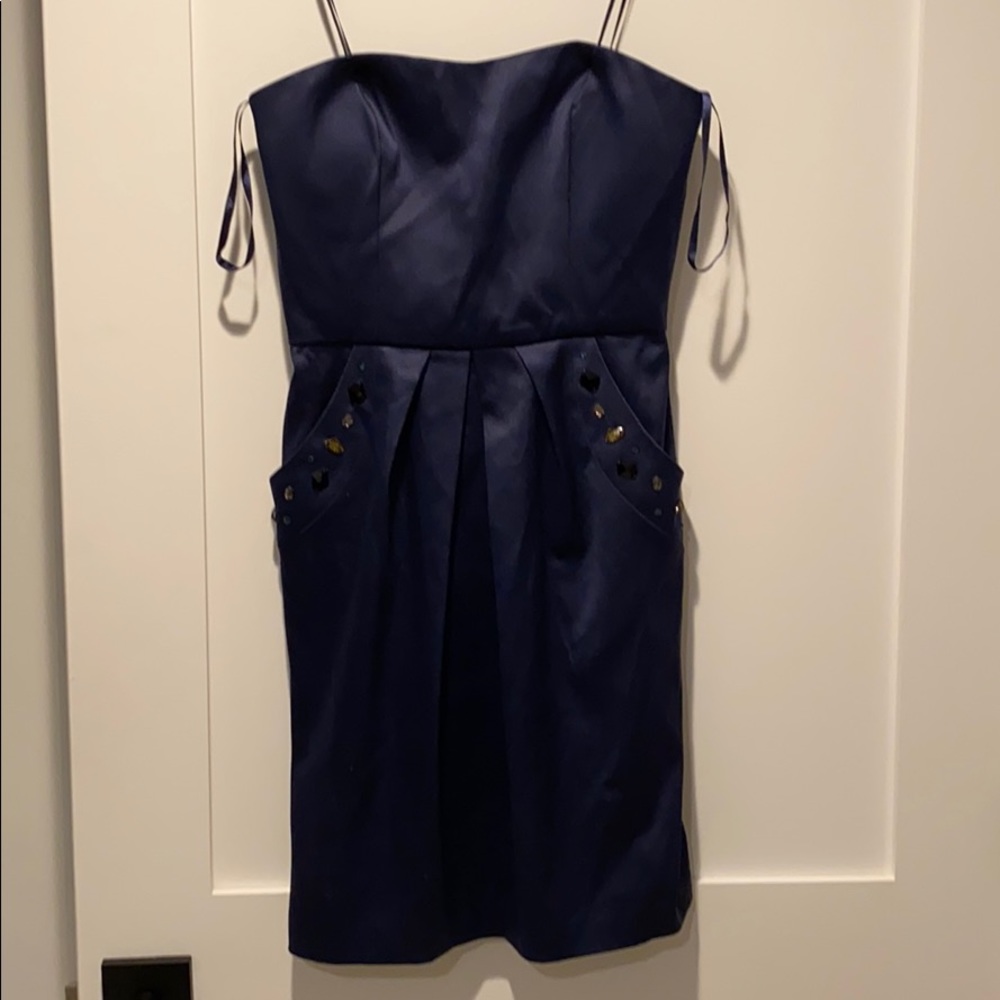Strapless navy BCBG dress